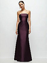 Front View Thumbnail - Deep Plum Strapless Cuff Neckline Satin Trumpet Gown