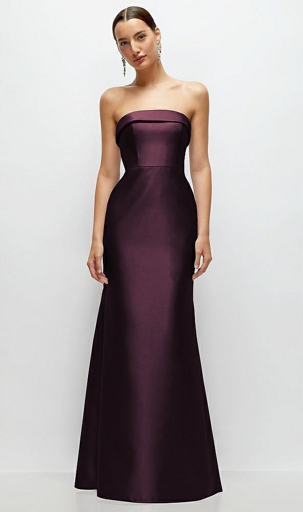 Front View - Deep Plum Strapless Cuff Neckline Satin Trumpet Gown