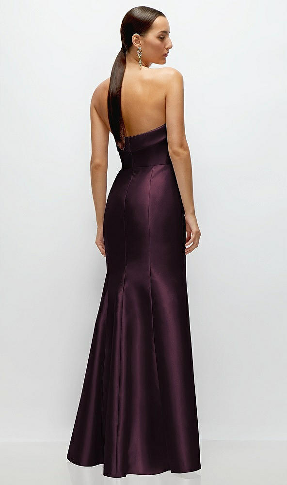 Back View - Deep Plum Strapless Cuff Neckline Satin Trumpet Gown