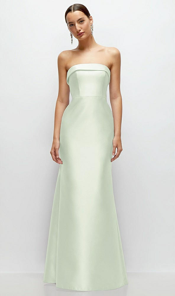 Front View - Mint Green Strapless Cuff Neckline Satin Trumpet Gown