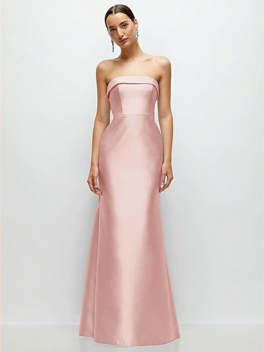Strapless Cuff Neckline Satin Trumpet Gown