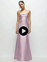 Video 1 Thumbnail - Blush Strapless Cuff Neckline Satin Trumpet Gown