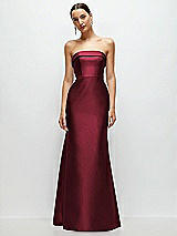 Front View Thumbnail - Cabernet Strapless Cuff Neckline Satin Trumpet Gown