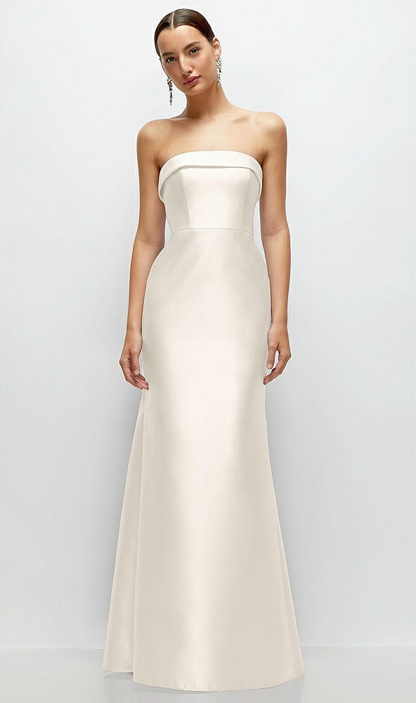 Front View - Ivory Strapless Cuff Neckline Satin Trumpet Gown