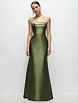 Front View Thumbnail - Olive Green Strapless Cuff Neckline Satin Trumpet Gown