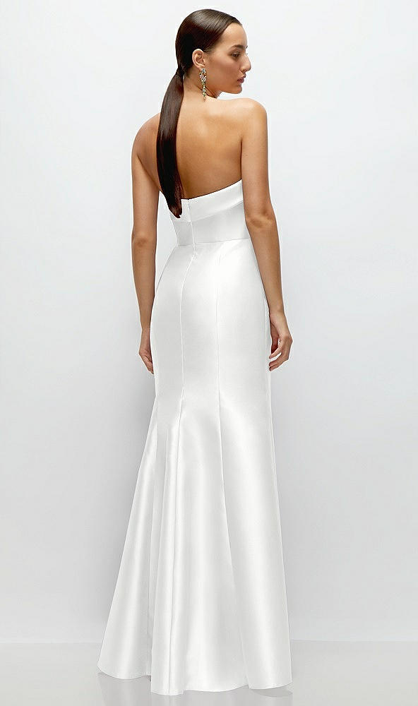 Back View - White Strapless Cuff Neckline Satin Trumpet Gown