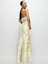Side View Thumbnail - Butter Yellow Floral Strapless Cuff Neckline Floral Satin Trumpet Gown