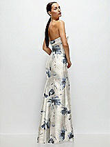 Side View Thumbnail - Inkwash Blue Floral Strapless Cuff Neckline Floral Satin Trumpet Gown