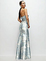 Side View Thumbnail - Porcelain Blue Seraphina Floral Strapless Cuff Neckline Floral Satin Trumpet Gown
