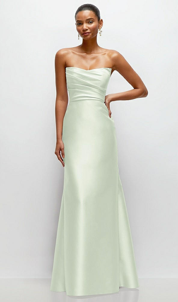Front View - Mint Green Strapless Cat-Eye Draped Bodice Satin Tumpet Dress