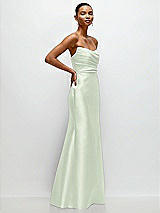 Side View Thumbnail - Mint Green Strapless Cat-Eye Draped Bodice Satin Tumpet Dress