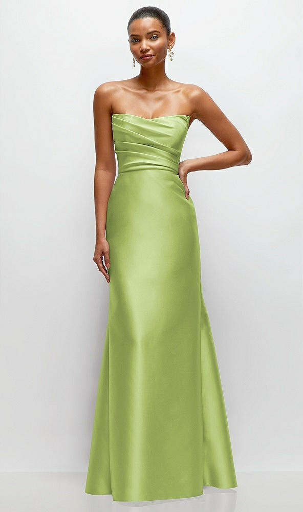 Front View - Mojito Strapless Cat-Eye Draped Bodice Satin Tumpet Dress