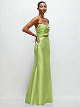 Side View Thumbnail - Mojito Strapless Cat-Eye Draped Bodice Satin Tumpet Dress