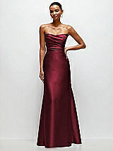 Front View Thumbnail - Cabernet Strapless Cat-Eye Draped Bodice Satin Tumpet Dress