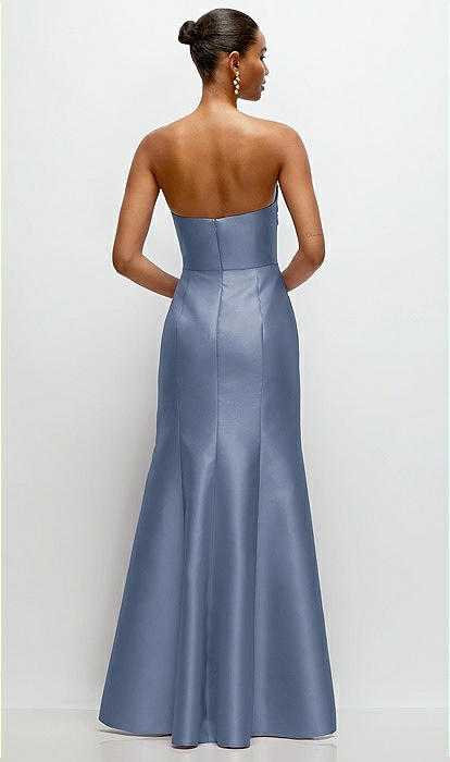 Strapless Cat-eye Draped Bodice Satin Tumpet Bridesmaid Dress In