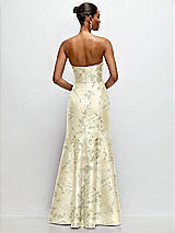 Rear View Thumbnail - Butter Yellow Floral Strapless Cat-Eye Draped Bodice Floral Satin Tumpet Dress