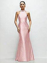 Front View Thumbnail - Ballet Pink High-Neck Halter Open-Back Satin Trumpet Dress
