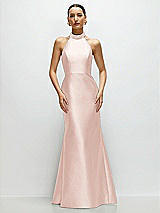 Front View Thumbnail - Blush High-Neck Halter Open-Back Satin Trumpet Dress