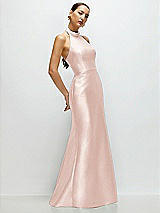 Side View Thumbnail - Blush High-Neck Halter Open-Back Satin Trumpet Dress