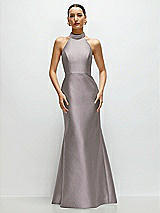 Front View Thumbnail - Cashmere Gray High-Neck Halter Open-Back Satin Trumpet Dress