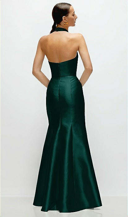 High-neck Halter Open-back Satin Trumpet Bridesmaid Dress In