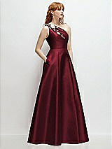 Side View Thumbnail - Cabernet One-Shoulder Full A-Line Satin Gown with Handworked Floral Appliqué