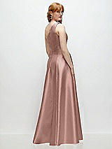 Rear View Thumbnail - Neu Nude One-Shoulder Full A-Line Satin Gown with Handworked Floral Appliqué