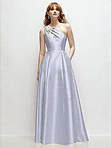 Front View Thumbnail - Silver Dove One-Shoulder Full A-Line Satin Gown with Handworked Floral Appliqué