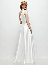 Rear View Thumbnail - White One-Shoulder Full A-Line Satin Gown with Handworked Floral Appliqué