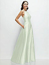 Side View Thumbnail - Mint Green Jewel Neck Halter Full A-Line Satin Maxi Dress