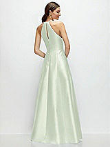 Rear View Thumbnail - Mint Green Jewel Neck Halter Full A-Line Satin Maxi Dress