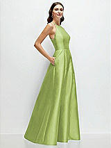 Side View Thumbnail - Mojito Jewel Neck Halter Full A-Line Satin Maxi Dress