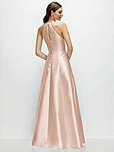 Rear View Thumbnail - Cameo Jewel Neck Halter Full A-Line Satin Maxi Dress