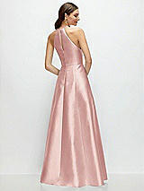 Rear View Thumbnail - Rose Jewel Neck Halter Full A-Line Satin Maxi Dress