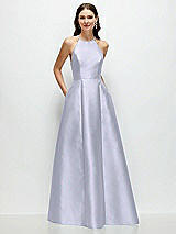 Front View Thumbnail - Silver Dove Jewel Neck Halter Full A-Line Satin Maxi Dress