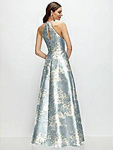 Rear View Thumbnail - Porcelain Blue Seraphina Floral Jewel Neck Halter Full A-Line Satin Floral Maxi Dress