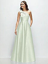 Front View Thumbnail - Mint Green Bow One-Shoulder Full A-Line Satin Maxi Dress