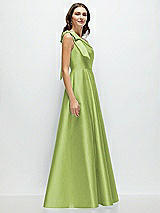 Side View Thumbnail - Mojito Bow One-Shoulder Full A-Line Satin Maxi Dress