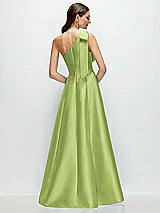 Rear View Thumbnail - Mojito Bow One-Shoulder Full A-Line Satin Maxi Dress