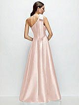 Rear View Thumbnail - Blush Bow One-Shoulder Full A-Line Satin Maxi Dress
