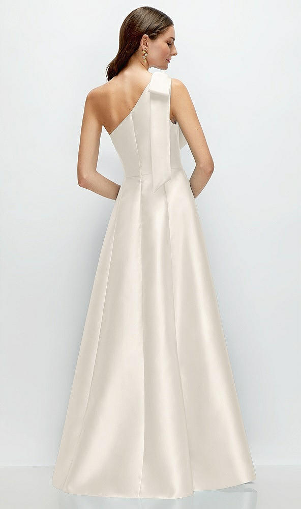Back View - Ivory Bow One-Shoulder Full A-Line Satin Maxi Dress
