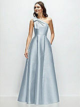 Front View Thumbnail - Mist Bow One-Shoulder Full A-Line Satin Maxi Dress
