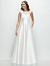 Front View Thumbnail - White Bow One-Shoulder Full A-Line Satin Maxi Dress