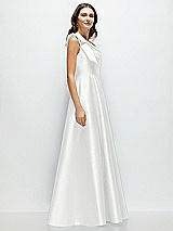 Side View Thumbnail - White Bow One-Shoulder Full A-Line Satin Maxi Dress