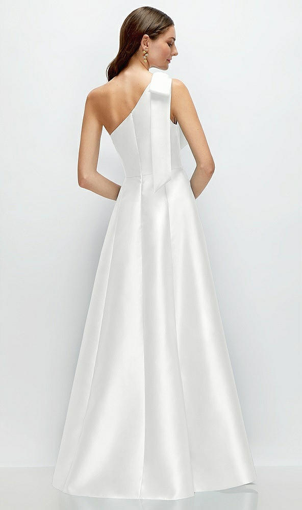 Back View - White Bow One-Shoulder Full A-Line Satin Maxi Dress