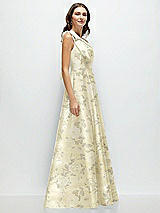Side View Thumbnail - Butter Yellow Floral Bow One-Shoulder Full A-Line Floral Satin Maxi Dress
