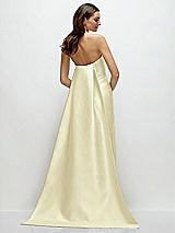 Rear View Thumbnail - Butter Yellow Strapless Satin Column Dress with Removeable Watteau Train