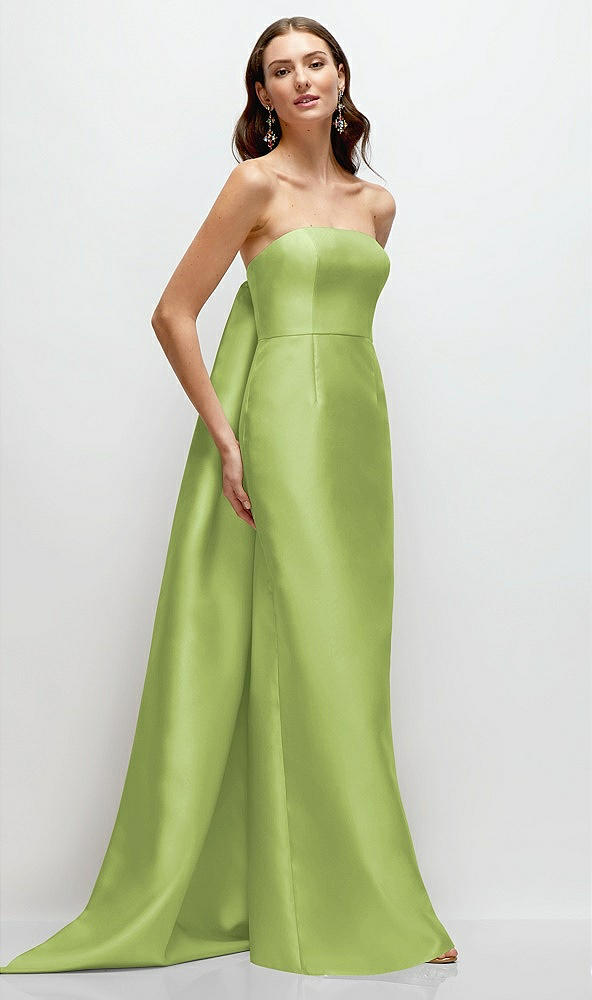Front View - Mojito Strapless Satin Column Dress with Removeable Watteau Train