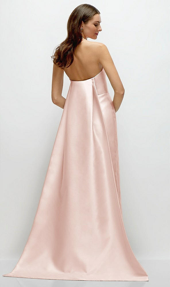 Back View - Blush Strapless Satin Column Dress with Removeable Watteau Train