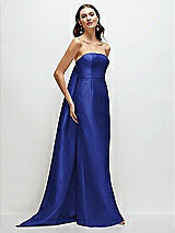 Front View Thumbnail - Cobalt Blue Strapless Satin Column Dress with Removeable Watteau Train